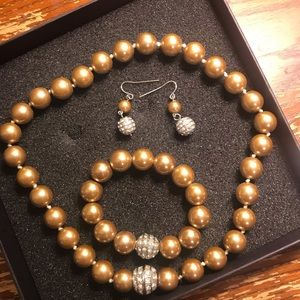 3 piece Tan pearls and diamonds costume
